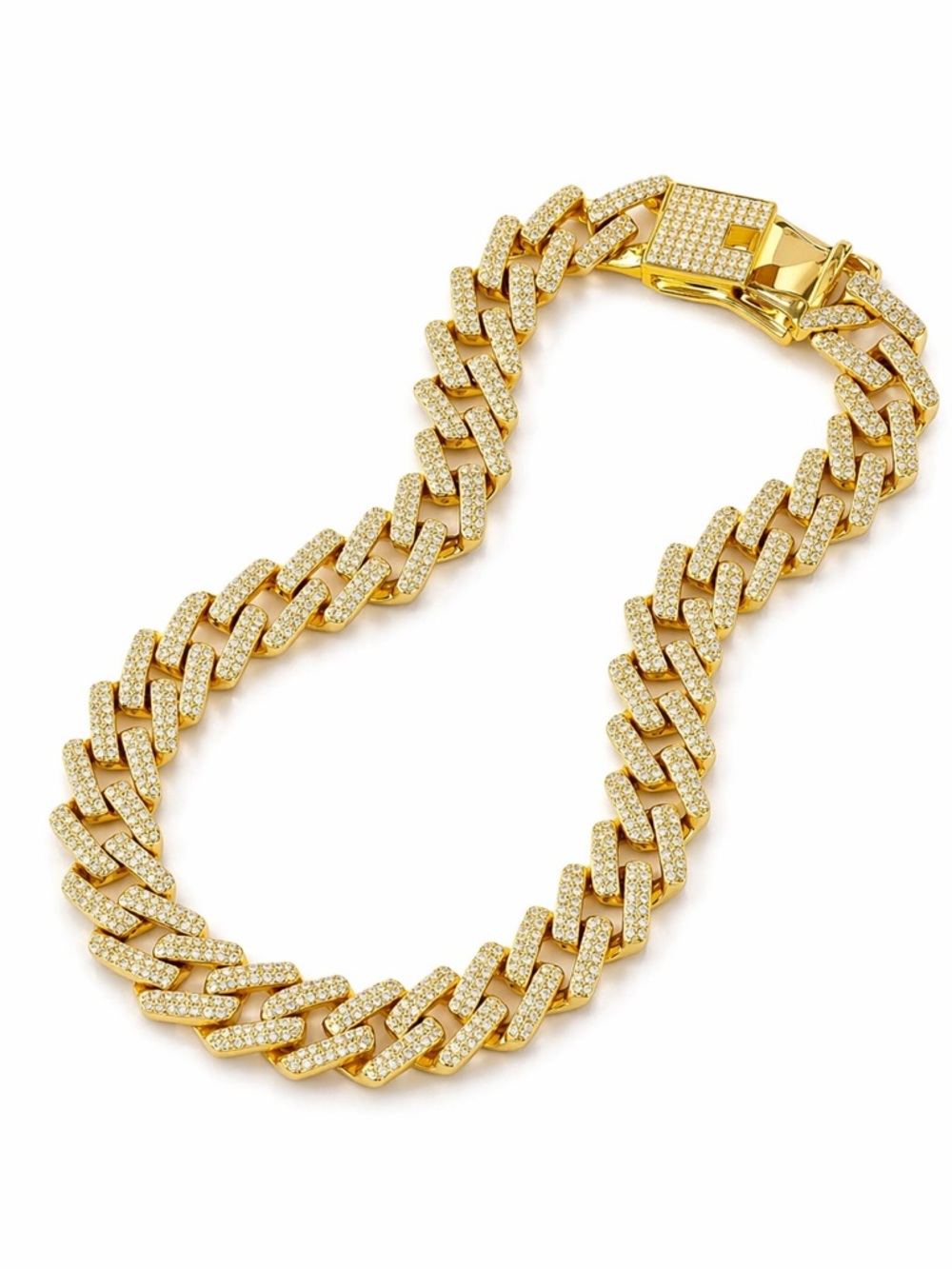 Gold Iced Cuban Link Chain 20” 15mm Thick CZ Pave Hip Hop Necklace